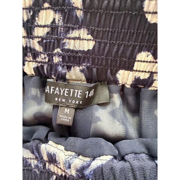 Lafayette 148 Navy White Floral Viscose Lined Midi Skirt Size M - Picture 3 of 4